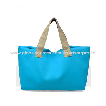 Pure color durable woman shoulder bag big canvas neoprene tote beach bag